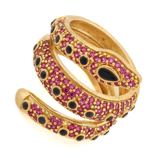 2020s Mystic Serpent Black & Ruby Stone Triple Wrap Ring, Adjustable size For Sale - Image 5 of 7
