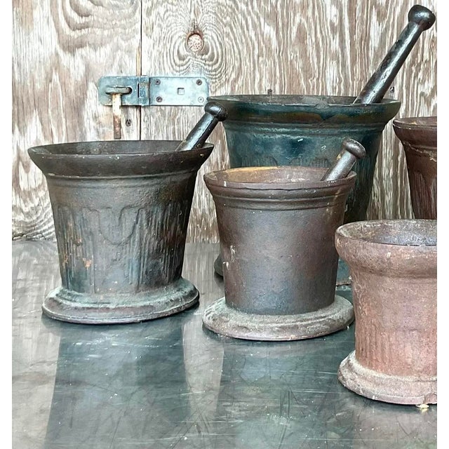 Vintage Boho Apothecary Wrought Iron Mortar and Pestle - Set of 5 For Sale - Image 9 of 12