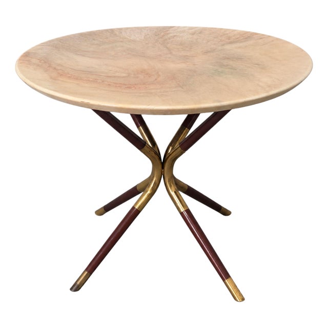 Mid-Century Modern Brass Wood Coffee Table by Cesare Lacca, Italy, 1950s For Sale
