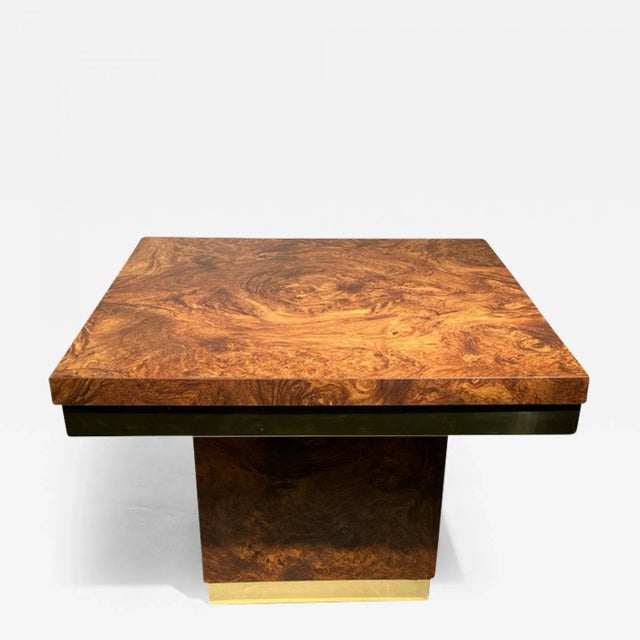 1970s Modern Burlwood Pattern Formica With Brass Trim Tables - A Pair For Sale In Philadelphia - Image 6 of 7