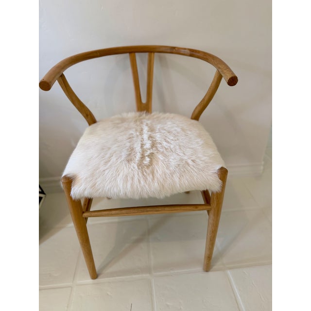Mid-Century Modern Sheep Fur Wishbone Chair - Pair For Sale - Image 3 of 6