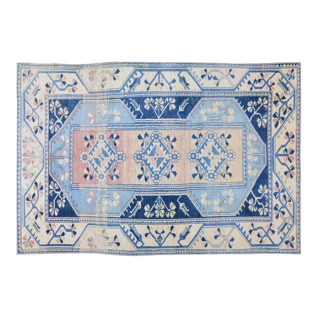 Vintage Turkish Anatolian Hand Knotted Wool Rug, 6'1''x9' For Sale