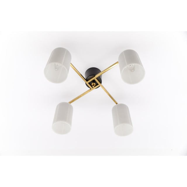 Gold Mid-Century Modern Four-Armed Brass and Glass Lamp, 1950s For Sale - Image 8 of 13
