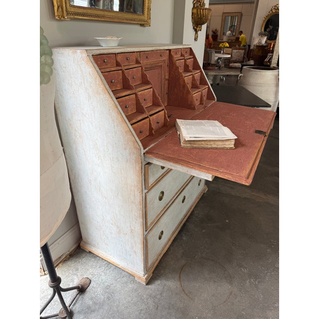 Early 19th C. Swedish Gustavian Style Painted Drop Front Writing Desk For Sale - Image 9 of 10