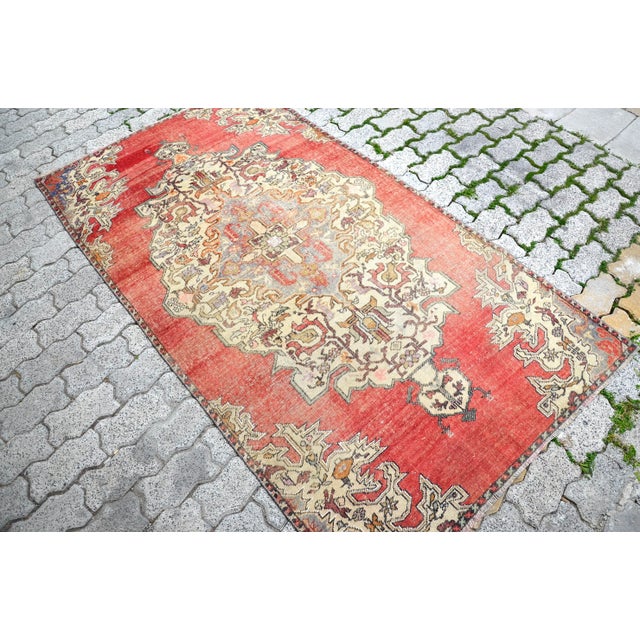 Vintage Red Wool Turkish Rug For Sale - Image 6 of 11