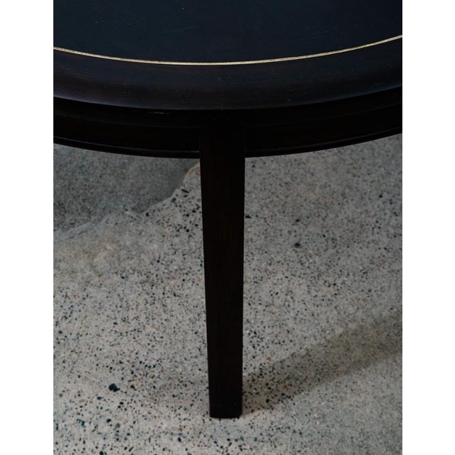 1960s Mid Century Modern Dining Table Card Walnut Round Custom Vintage Brass Gold For Sale - Image 9 of 11