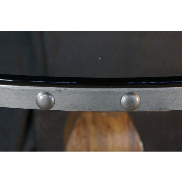 Late 20th Century Rustic Farmhouse Industrial Modern Acacia Metal & Glass Round Dining Table 42" For Sale - Image 4 of 17
