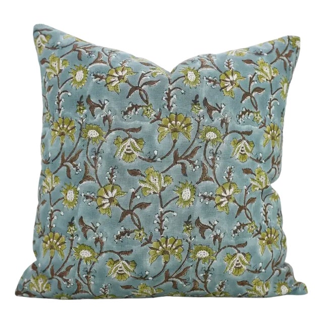 Fabdivine Artisan Block Print Throw Pillow Cover 14x14 Inch Viscose Linen-Nayaab For Sale