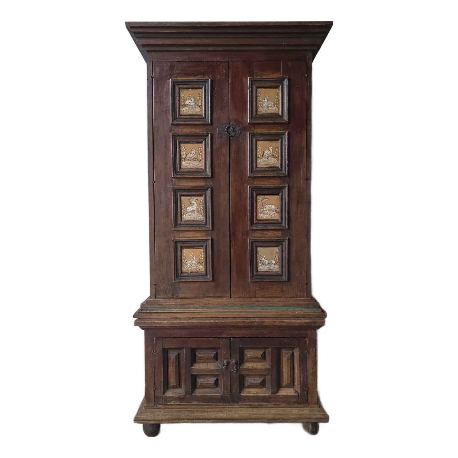 Antique Spanish European Patinaed Wood Cabinet | Chairish
