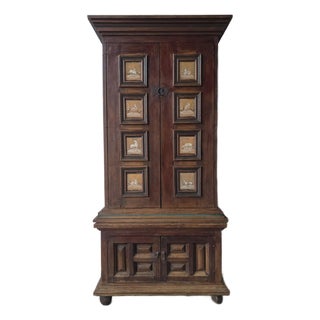 Antique Spanish European Patinaed Wood Cabinet For Sale