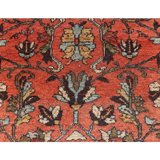 Antique Persian Hamadan Carpet With Floral Designs in Soft Orange Red and Brown For Sale In Atlanta - Image 6 of 13
