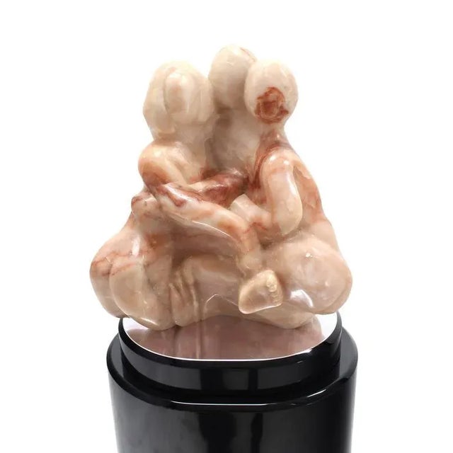 Vintage Mid Century Heavy Carved Marble Sculpture on Revolving Pedestal For Sale - Image 6 of 9