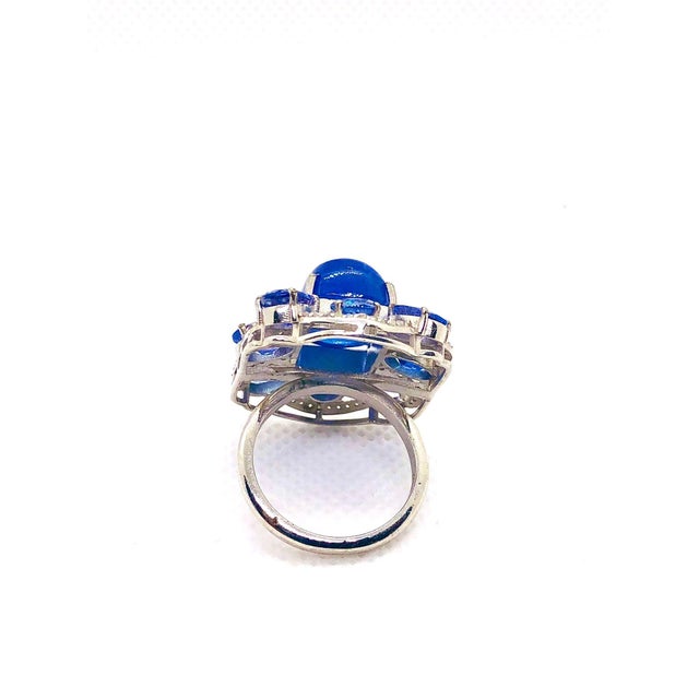 2000 - 2009 Bochic "Capri" Vintage Tanzanite & Diamonds Retro Ring Set 18K Gold & Silver For Sale - Image 5 of 18