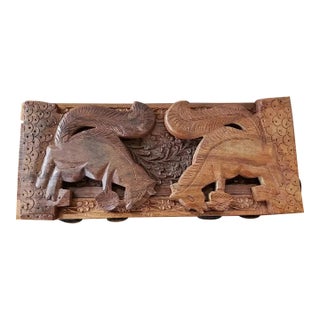 Vintage Hand Carved Wooden Sliding Bookends With Squirrels Motif For Sale