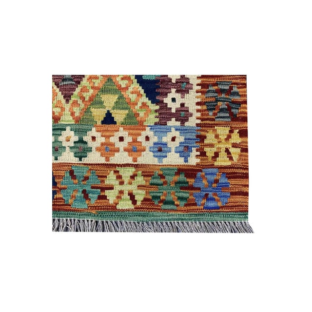 New Afghan Chobi Hand Woven Veg Dyed Wool Kilim Area Rug 4.8 X 2.9 Ft For Sale - Image 9 of 11