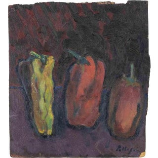 Sirio Pellegrini, Peppers, Oil Painting on Wooden Panel, 1960s For Sale