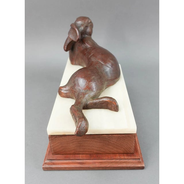 Tim Cherry (American B. 1965) Signed Rabbit Hare Bronze Sculpture On Marble Wood Base Limited Edition 3/25. Measures...