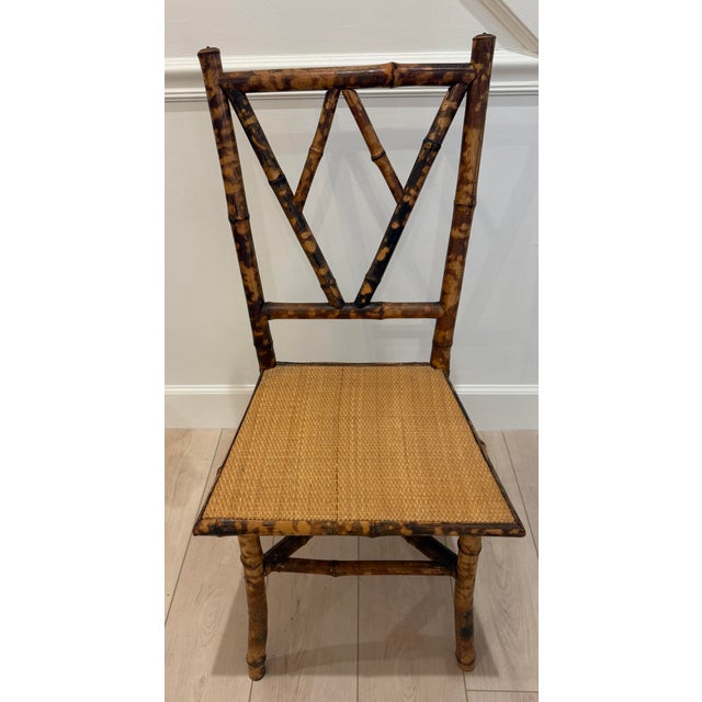 Antique Tortoise Rattan Bamboo Side Chair For Sale - Image 9 of 11