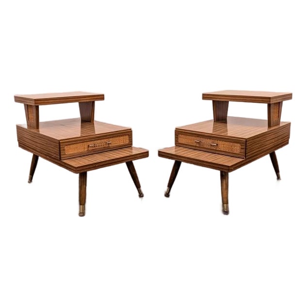 MCM Pair of 3 Tiered Laminate End Tables For Sale