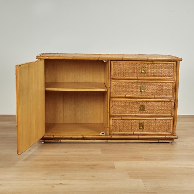 French Mid Century French Bamboo and Grasscloth Dresser or Cabinet For Sale - Image 3 of 14
