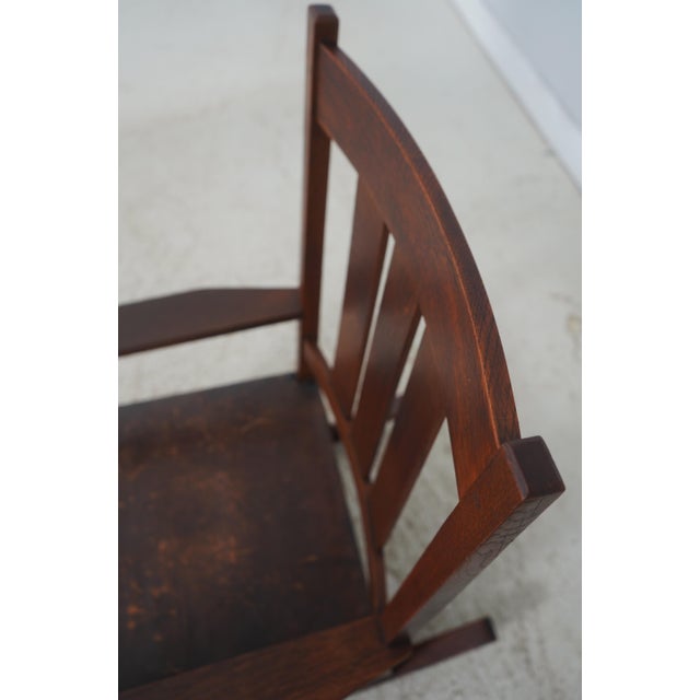 Stickley Antique Mission Style Oak Leather Seat Rocking Chair For Sale - Image 13 of 18