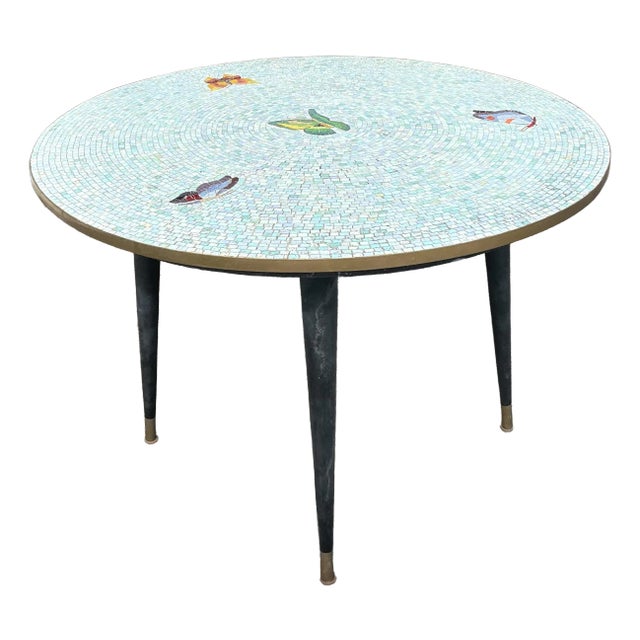 Vintage Boho Mosaic Tile Butterfly Dining Table For Sale
