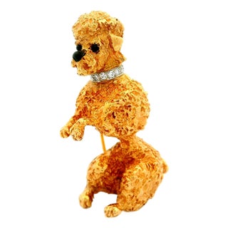 Ruser Diamond 14k Gold Poodle Dog Brooch For Sale
