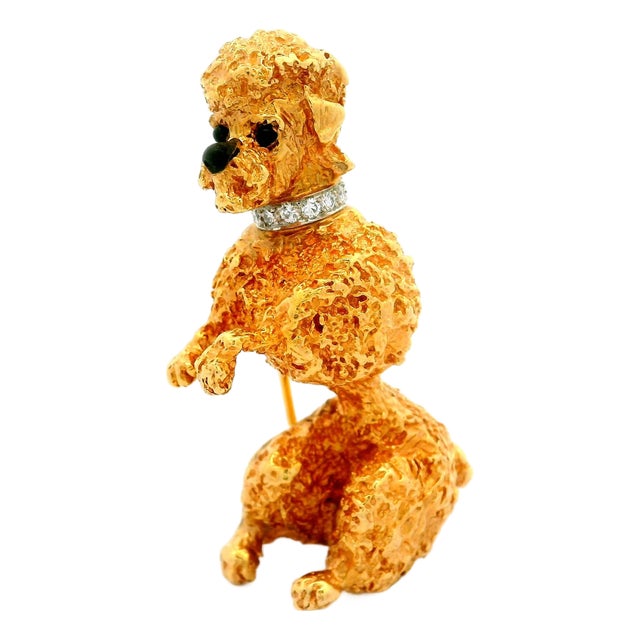 Ruser Diamond 14k Gold Poodle Dog Brooch For Sale