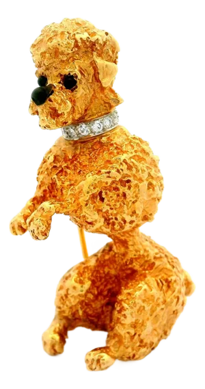 Ruser Diamond 14k Gold Poodle Dog Brooch