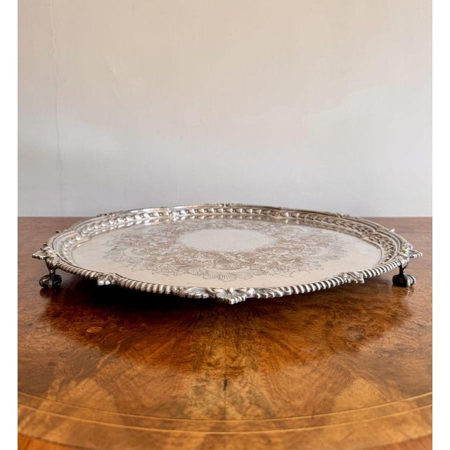 Large Antique Victorian Silver Plated Tray, 1880 For Sale - Image 3 of 7