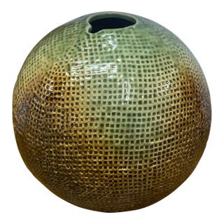 Vintage Textured Glazed Studio Pottery Vessel For Sale
