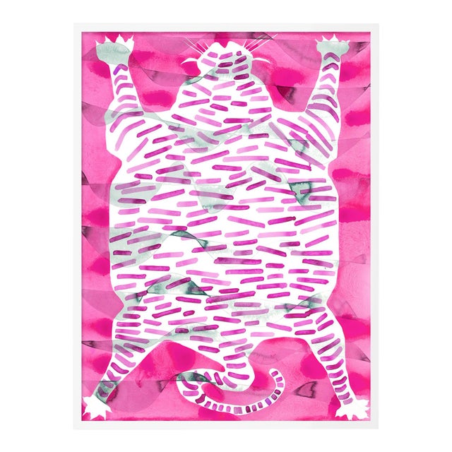 Tiger Rug Raspberry by Kate Roebuck in White Framed Paper, Large Art Print For Sale