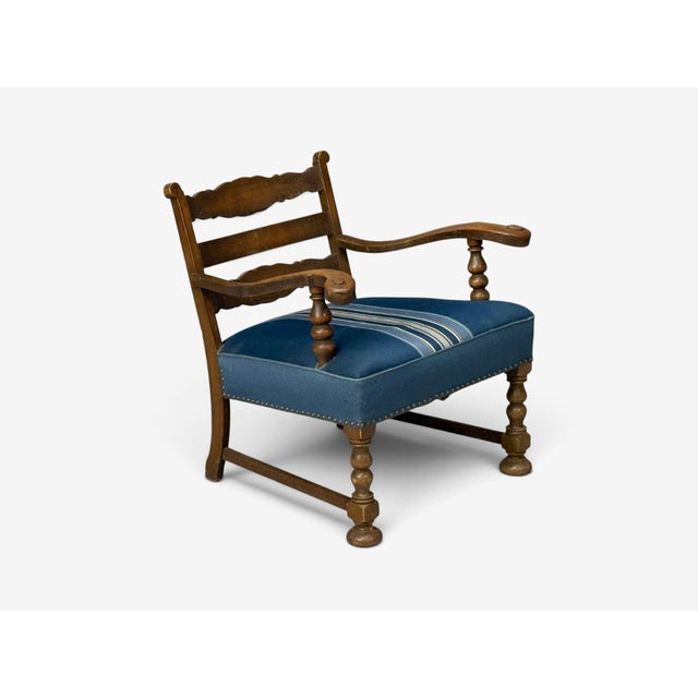 Danish Cabinetmaker, Armchair, Wool, Carved Oak, Denmark, 1920s For Sale - Image 4 of 14