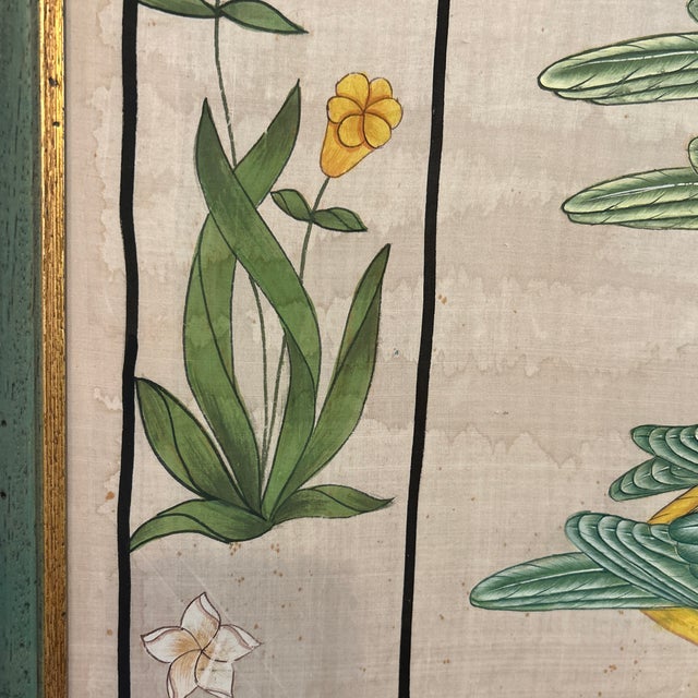 Transitional Vintage Hand Painted Silk Framed Textile Birds and Flowers For Sale - Image 3 of 12