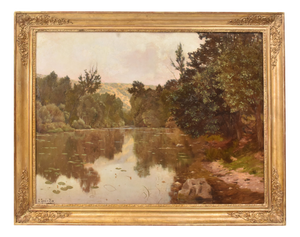 René Charles Edmond His, Landscape with River, 20th Century, Oil on Canvas, Framed