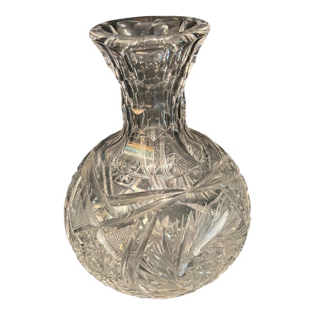 Vintage American Brilliant Period Hobstar Clear Glass Carafe/Decanter For Sale