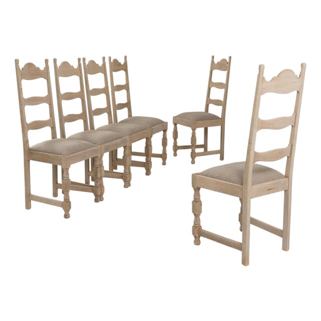 1970s Belgian Oak Dining Chairs With Upholstered Seats - Set of 6 For Sale