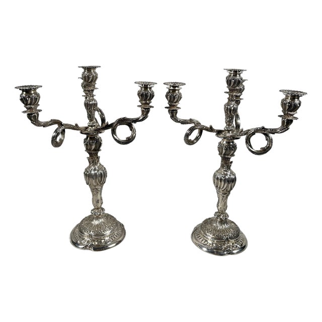 Antique Rococo Candleholders in 950 Silver, 1907, Set of 2 For Sale