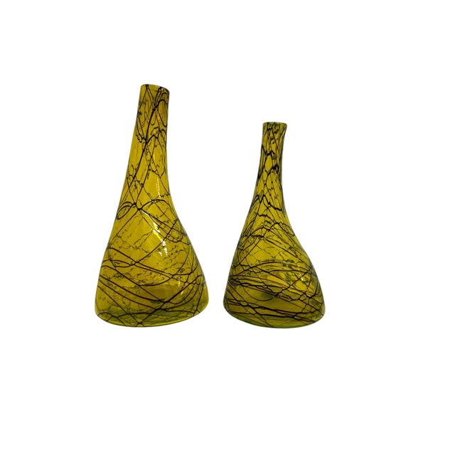 This stunning set of 2 Art Nouveau-inspired blown glass vases features an elegant cone-shaped silhouette, slightly curved...