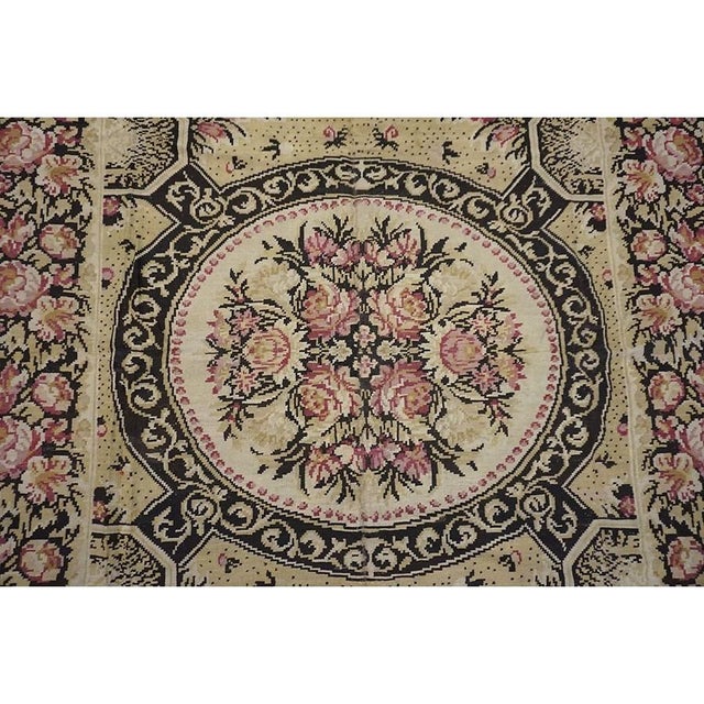 Textile 1850s Ivory Pink Antique Besserabian Kilim Flatweave Carpet Floral Medallion Rug For Sale - Image 7 of 12