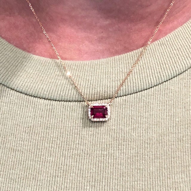 Timeless Ruby Necklace w Earth Mined Diamonds in Solid 14K Rose Gold EM 7x5mm For Sale - Image 10 of 10