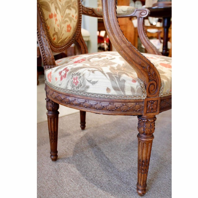 French Country Finely Carved Louis XVI Style Armchairs - A Pair For Sale - Image 3 of 11