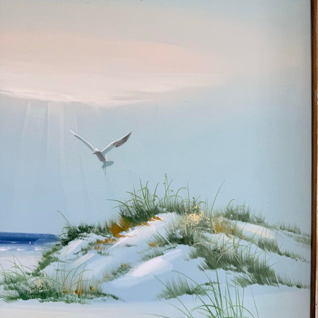 Gold Signed Oil Painting on Canvas Coastal Dunes in Gold Frame For Sale - Image 8 of 8