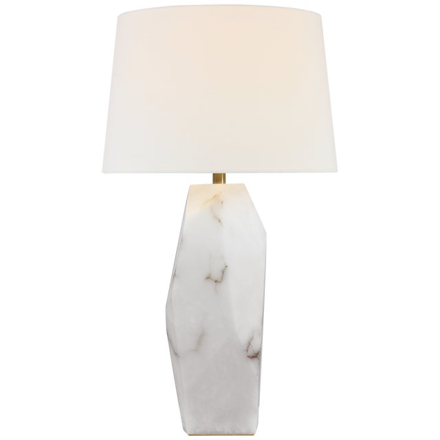 Modern Anne-Marie Barton by Visual Comfort Signature Crystallo 32" Faceted Table Lamp in Alabaster with Linen Shade For Sale - Image 3 of 3