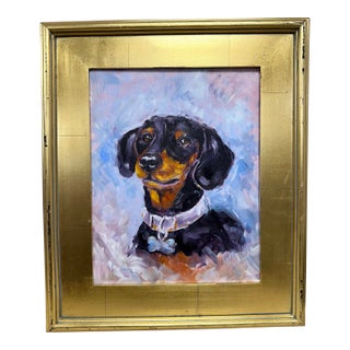Original Dachshund Puppy Oil Painting on Board, 11” X 14”, Signed Paco C For Sale