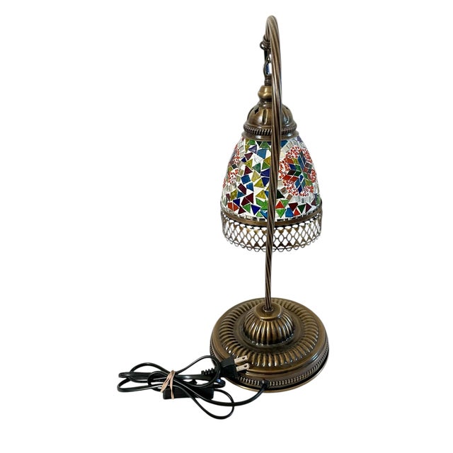 Brown Swan Neck Reading Table Lamp, Turkish Mosaic Retro Desk Light, Handmade 17.5” For Sale - Image 8 of 10