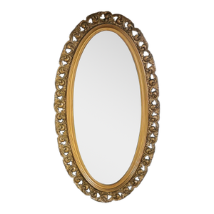 Early 1900s French Style Hand Carved Gilded Oval Beveled Wall Mirror