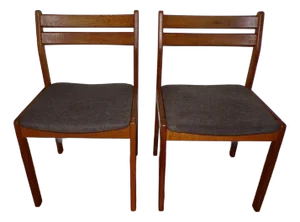 Vintage Pair Mid Century Modern Solid Oak Chairs