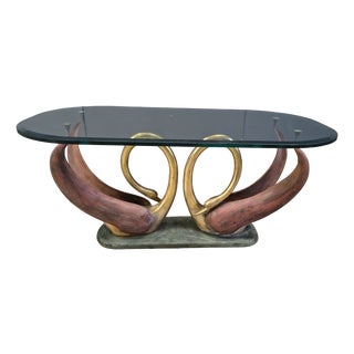 Vintage Brass Swan Coffee Table, 1970s For Sale
