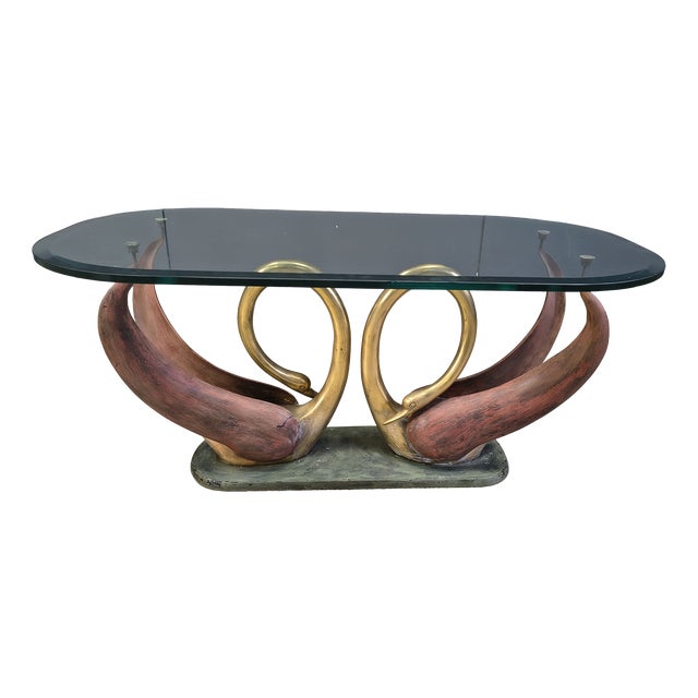 Vintage Brass Swan Coffee Table, 1970s For Sale